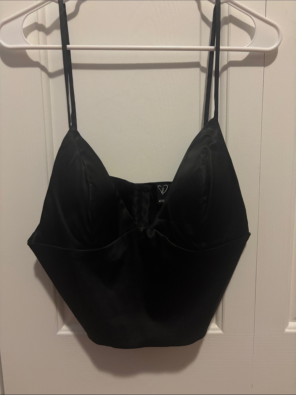 Windsor Black Satin Crop Cami with Spaghetti Straps